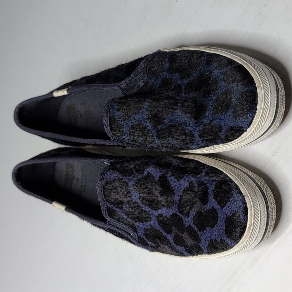 Keds X Kate Spade Double Decker Slip On Sneakers In Blue And Black Calf Hair
